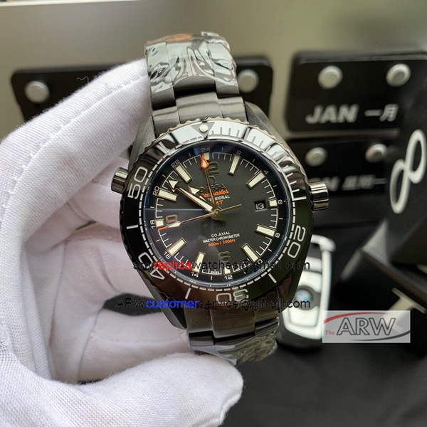 Clone Omega Seamaster Planet Ocean GMT Watch Solid Black